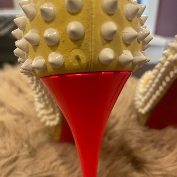 Christian Louboutin Yellow Studded Peep-Toe Heels